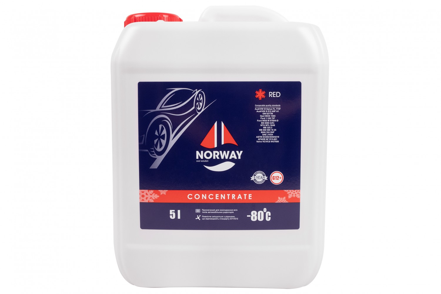 КОНЦЕНТРАТ АВТОРІДИНИ ОХОЛОДЖУЮЧОЇ «АНТИФРИЗ NORWAY G 12+ - 80°С» (ЧЕРВОНИЙ) 5Л.